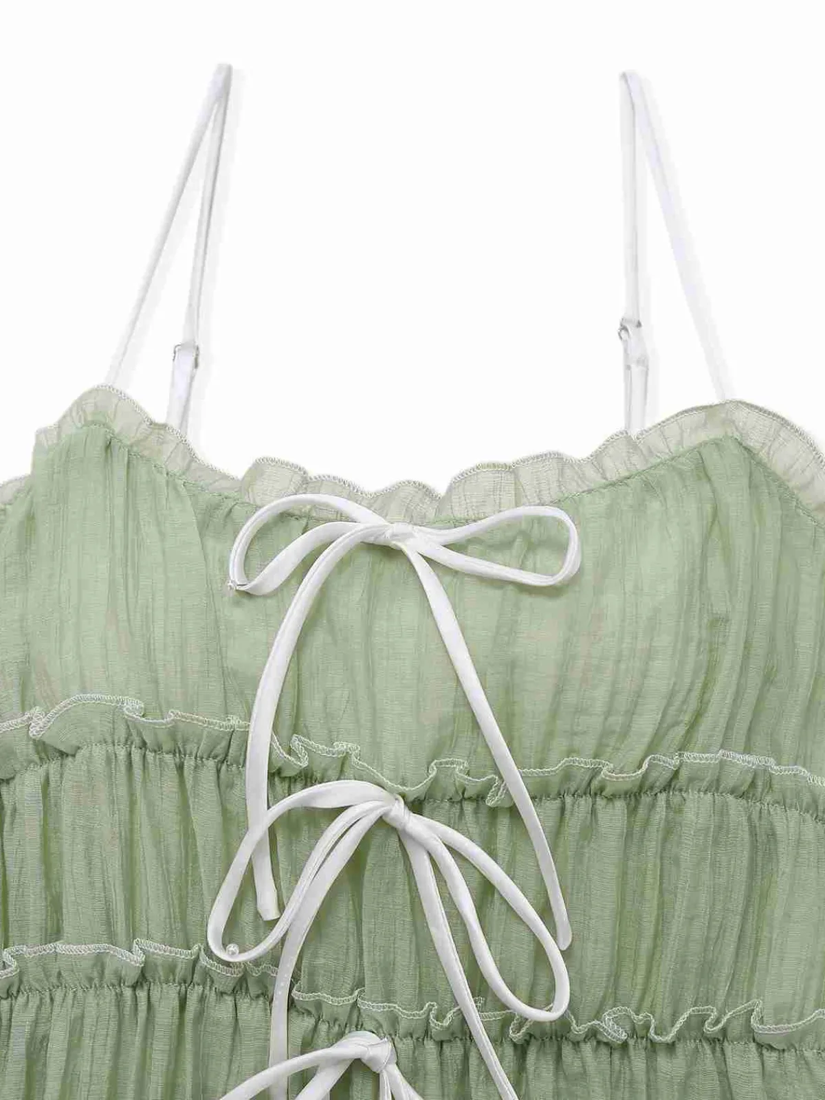 Sale Retro Stage 1940s Spaghetti Strap Bow-tied Dress Green