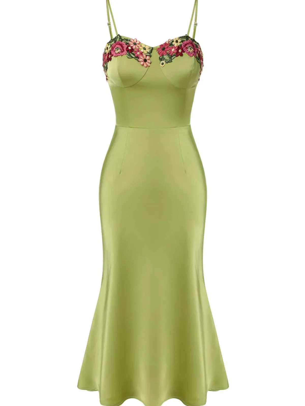 Hot Retro Stage 1960s Spaghetti Strap 3D Floral Dress Green