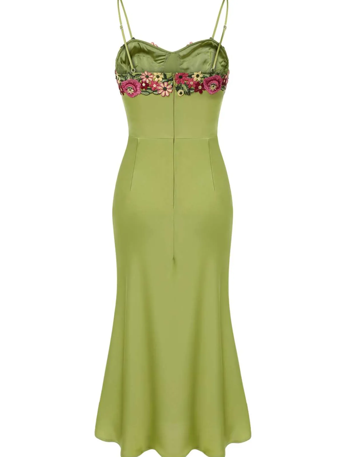 Hot Retro Stage 1960s Spaghetti Strap 3D Floral Dress Green