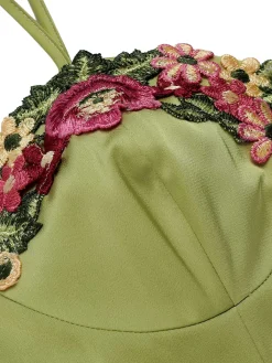 Hot Retro Stage 1960s Spaghetti Strap 3D Floral Dress Green