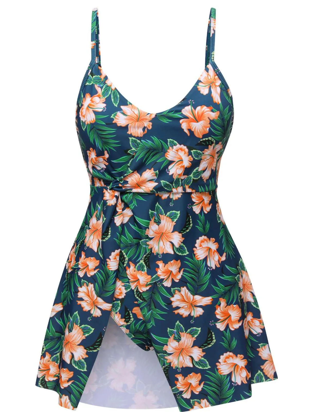 Online Retro Stage 1950s Spaghetti Strap Floral Swimsuit Green