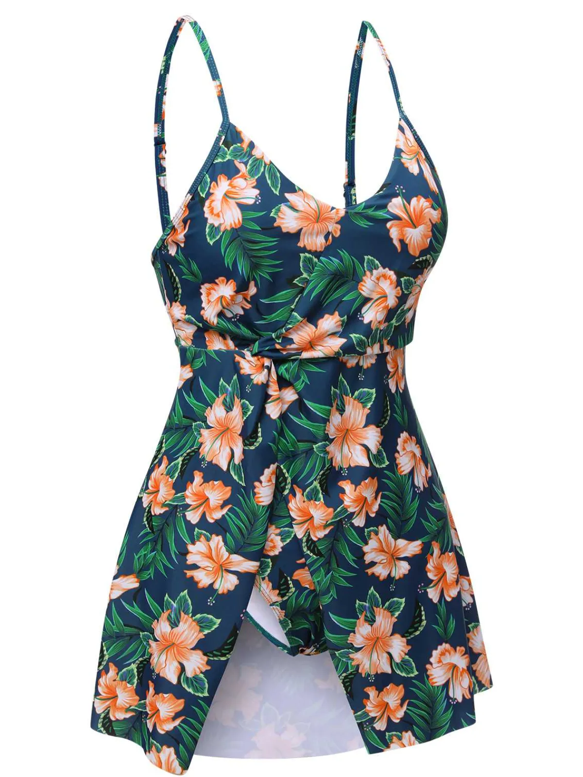 Online Retro Stage 1950s Spaghetti Strap Floral Swimsuit Green