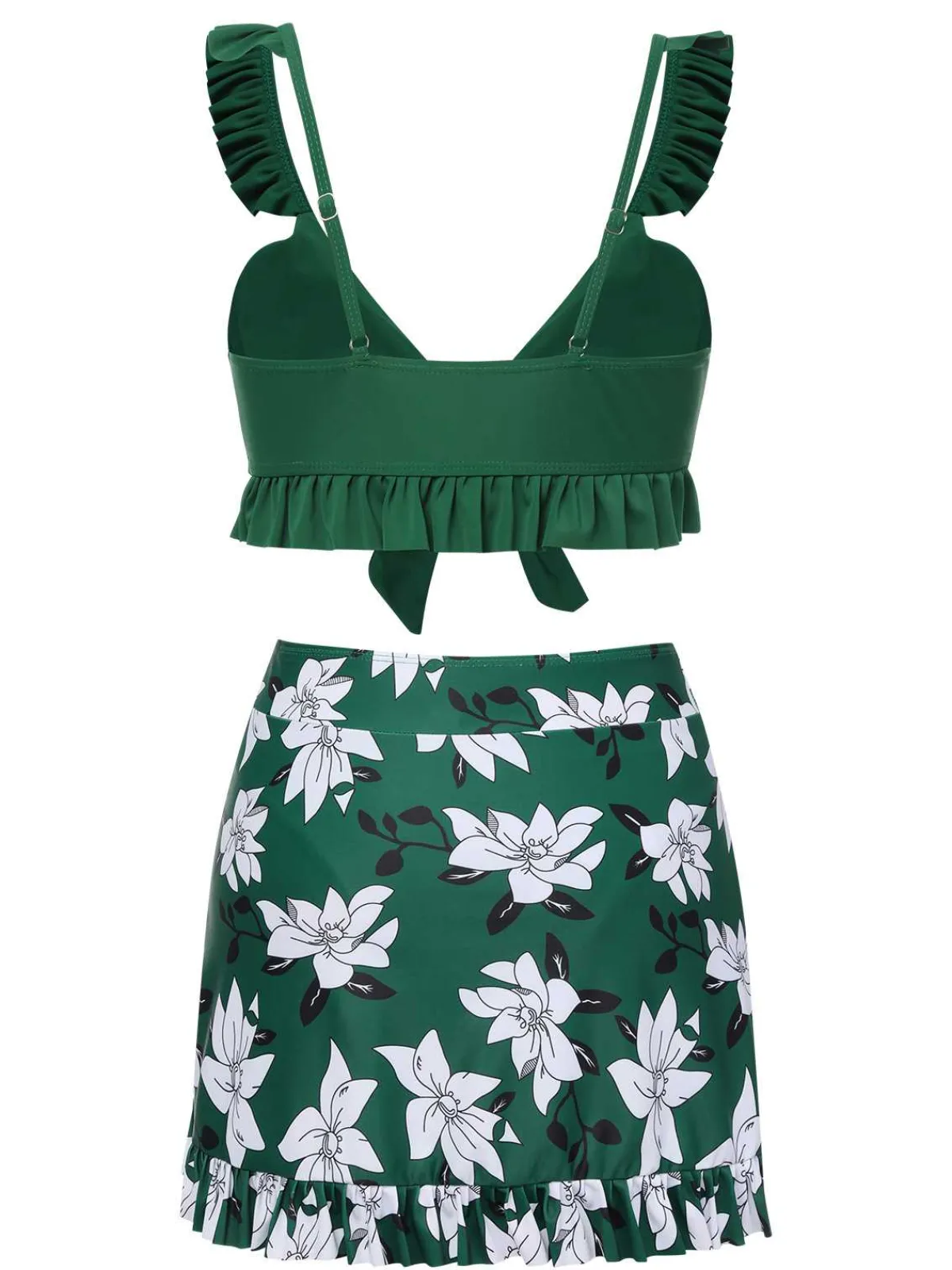 Online Retro Stage 1960s Strap Floral Ruffles Swimsuit Green