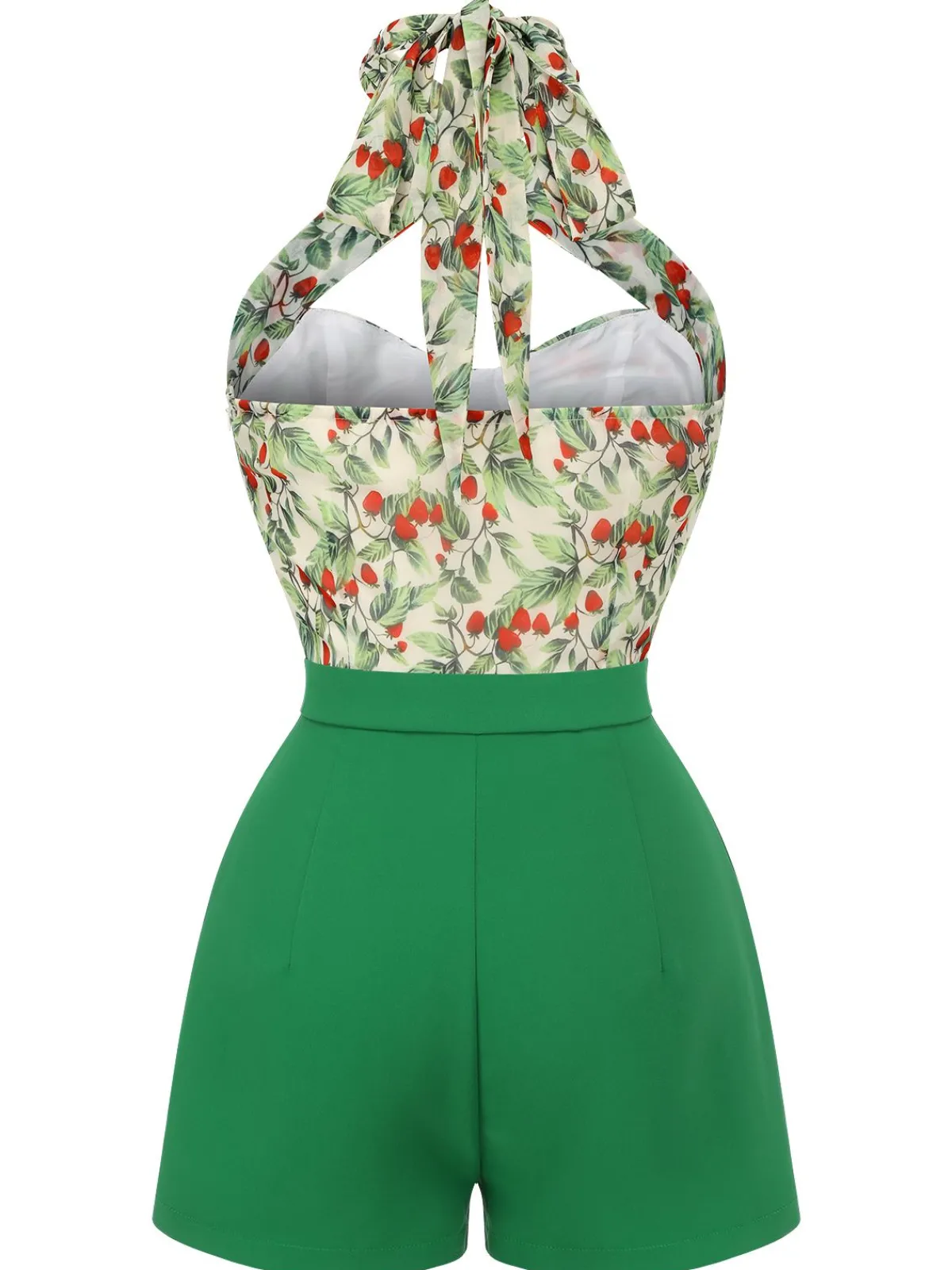 Sale Retro Stage 1950s Strawberry Halter Romper Green