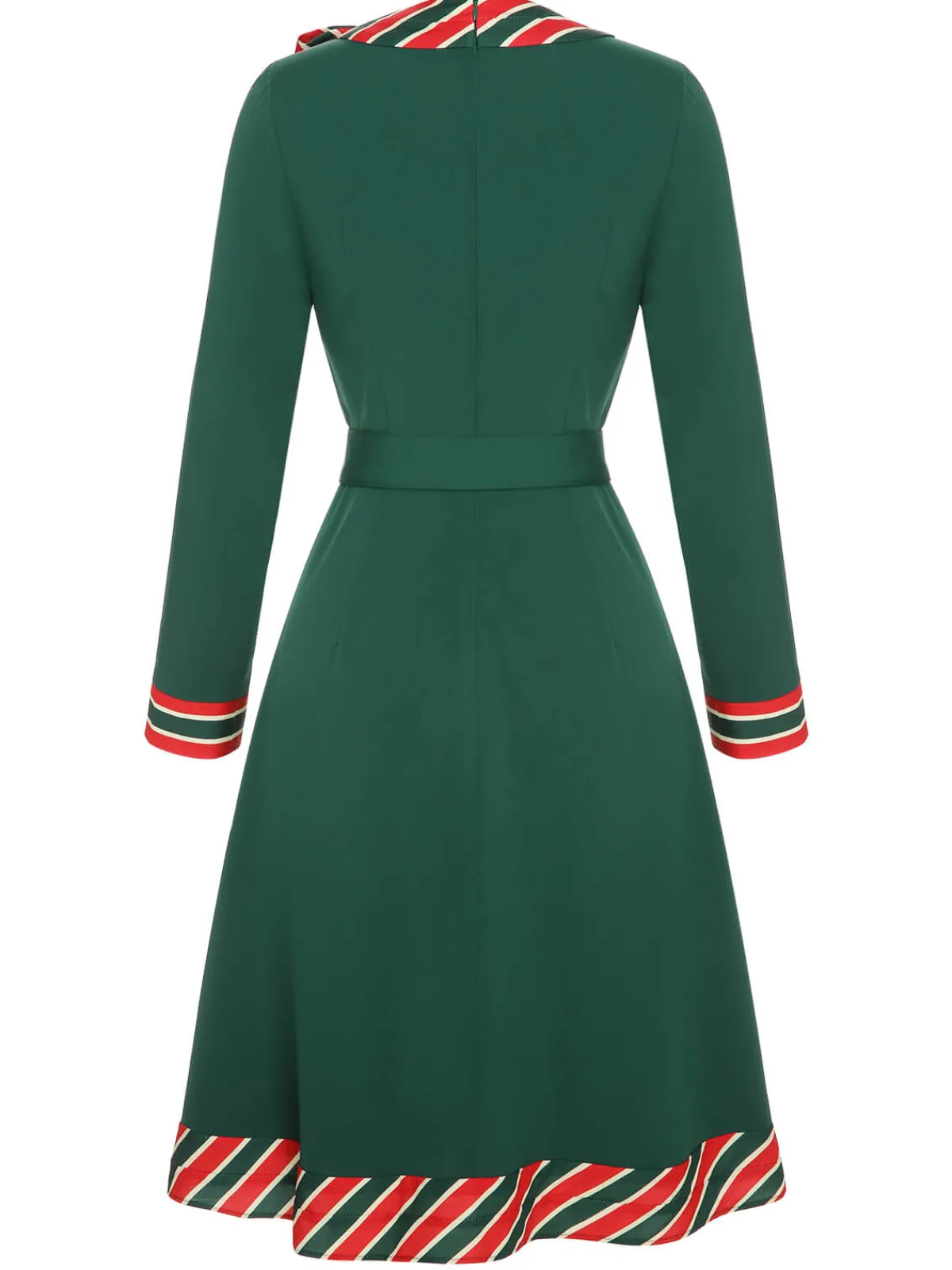 New Retro Stage 1940s Stripe Patchwork Dress With Belt Green