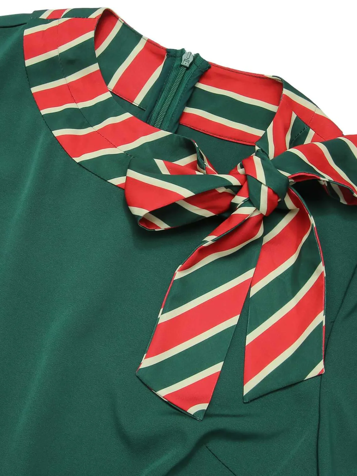 New Retro Stage 1940s Stripe Patchwork Dress With Belt Green