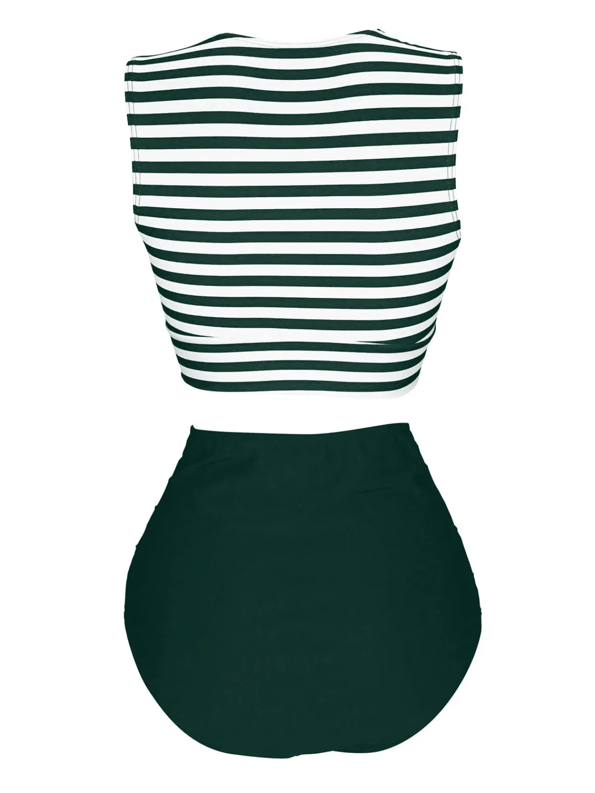 Clearance Retro Stage Green 1970s Striped Waist Tie Patchwork Swimsuit