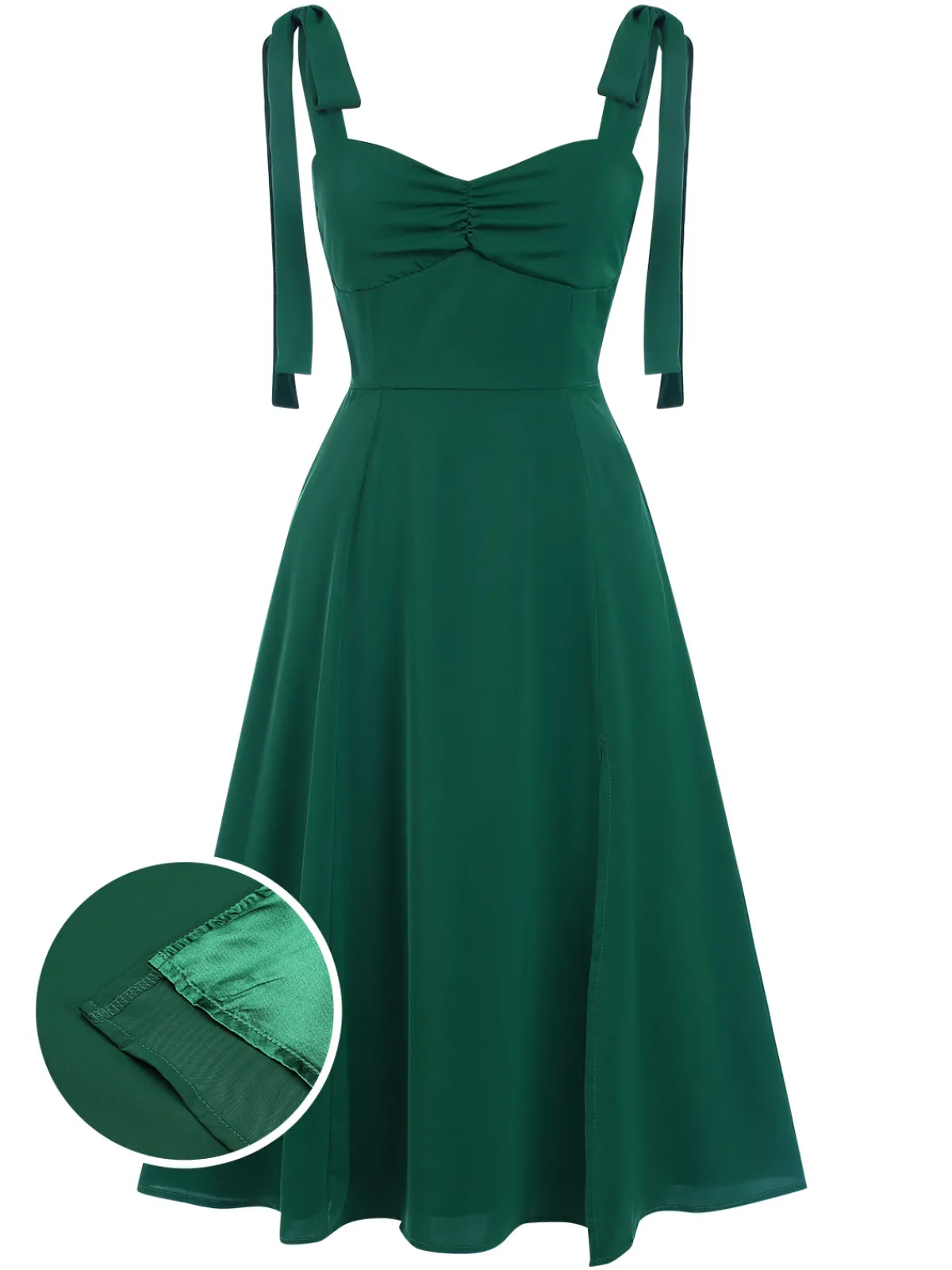 Discount Retro Stage 1940s Sweetheart Neck Lace-Up Slit Dress Green