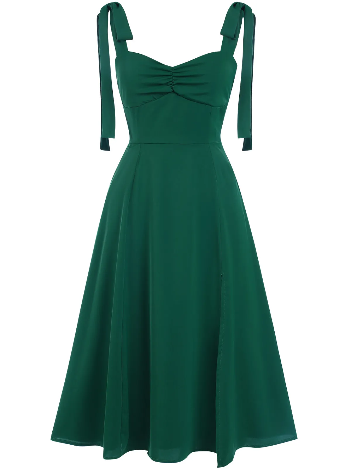 Discount Retro Stage 1940s Sweetheart Neck Lace-Up Slit Dress Green