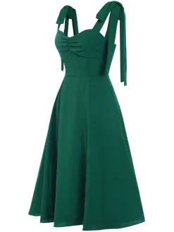 Discount Retro Stage 1940s Sweetheart Neck Lace-Up Slit Dress Green