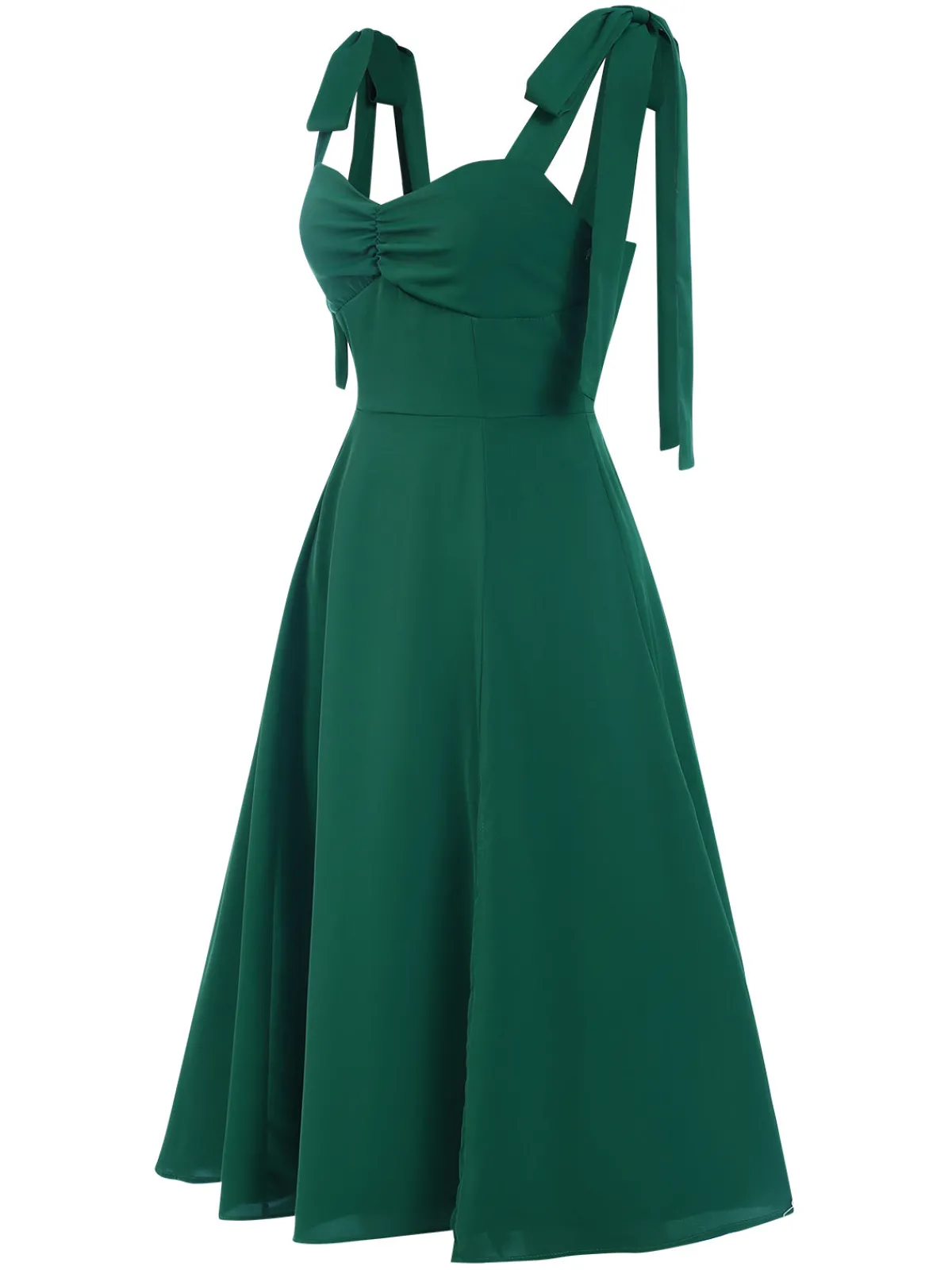 Discount Retro Stage 1940s Sweetheart Neck Lace-Up Slit Dress Green