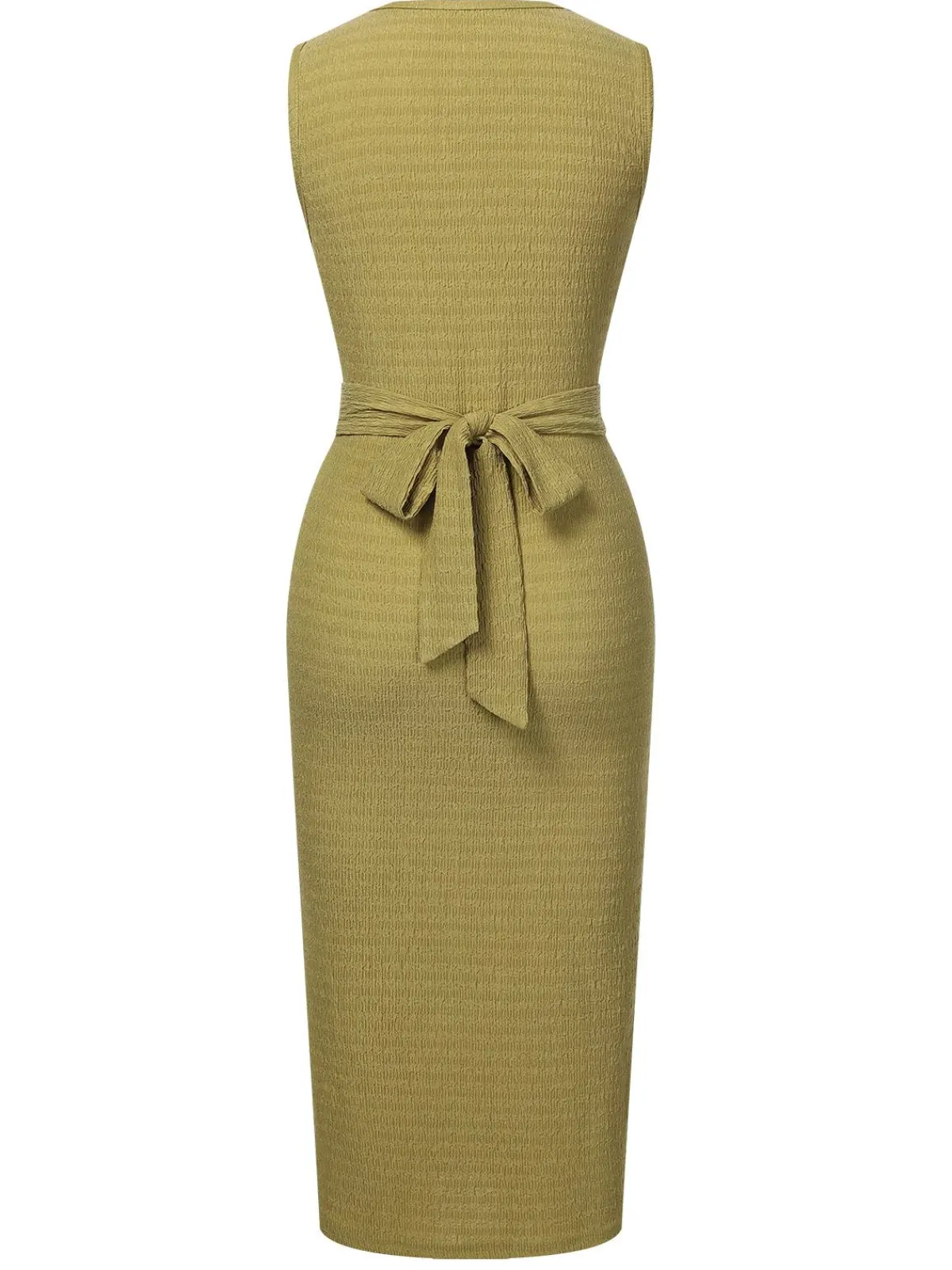 New Retro Stage 1960s Textured Twist Tie Sleeveless Dress Green