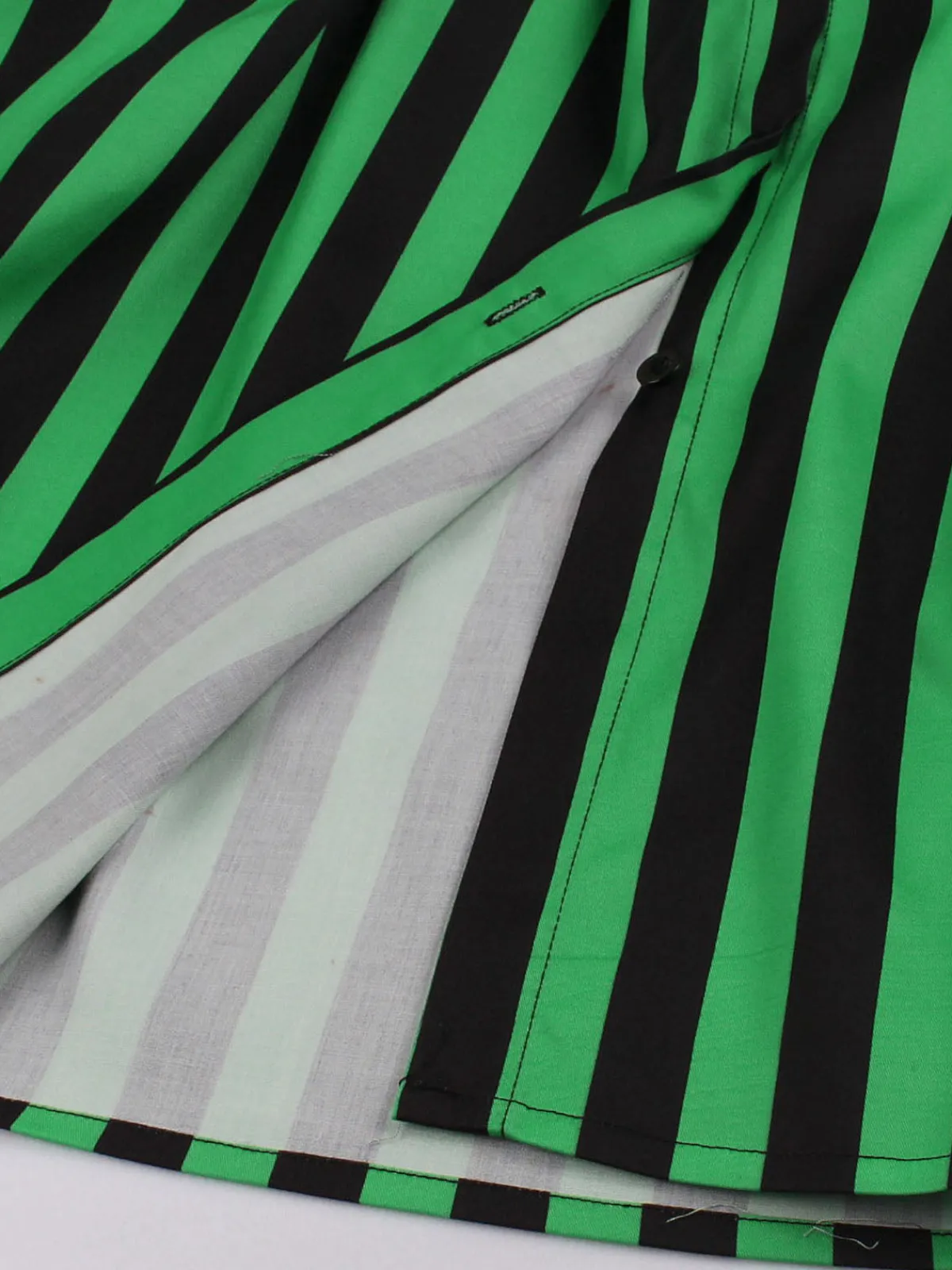 Fashion Retro Stage 1950s Tie Neck Button Black Stripes Dress Green