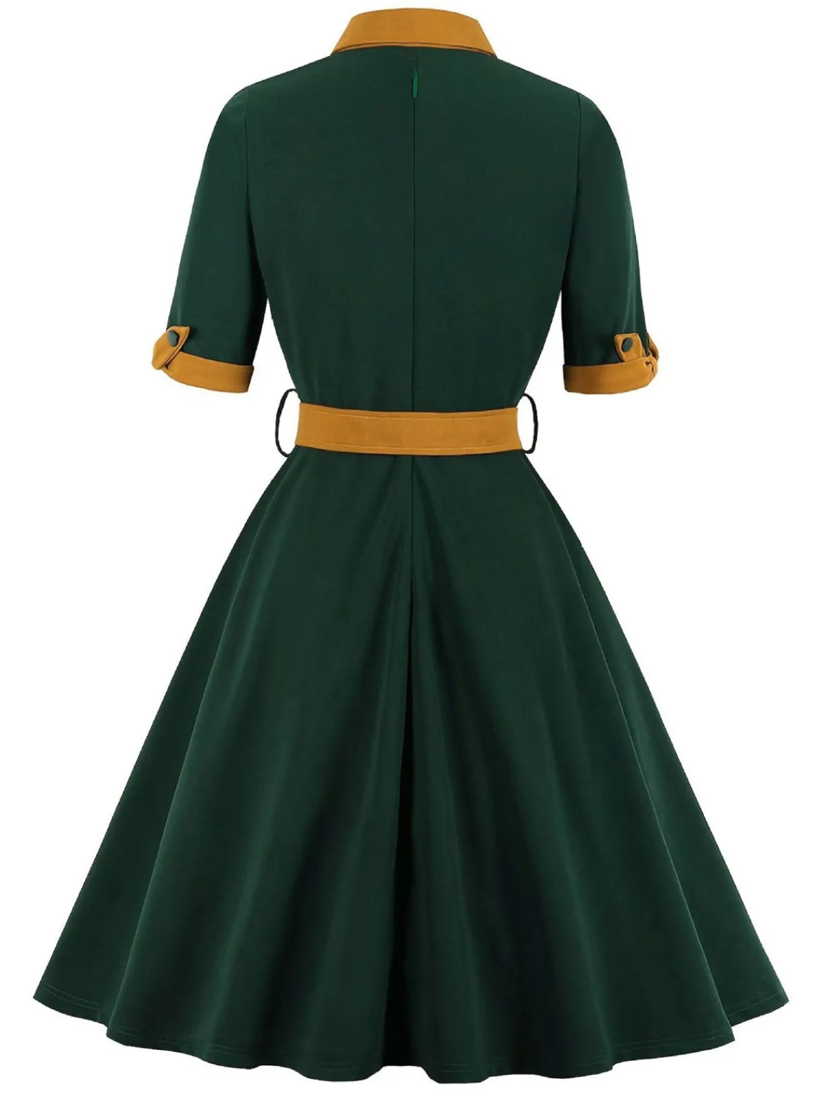 Outlet Retro Stage 1950s Tie Neck Contrast Patchwork Dress Green