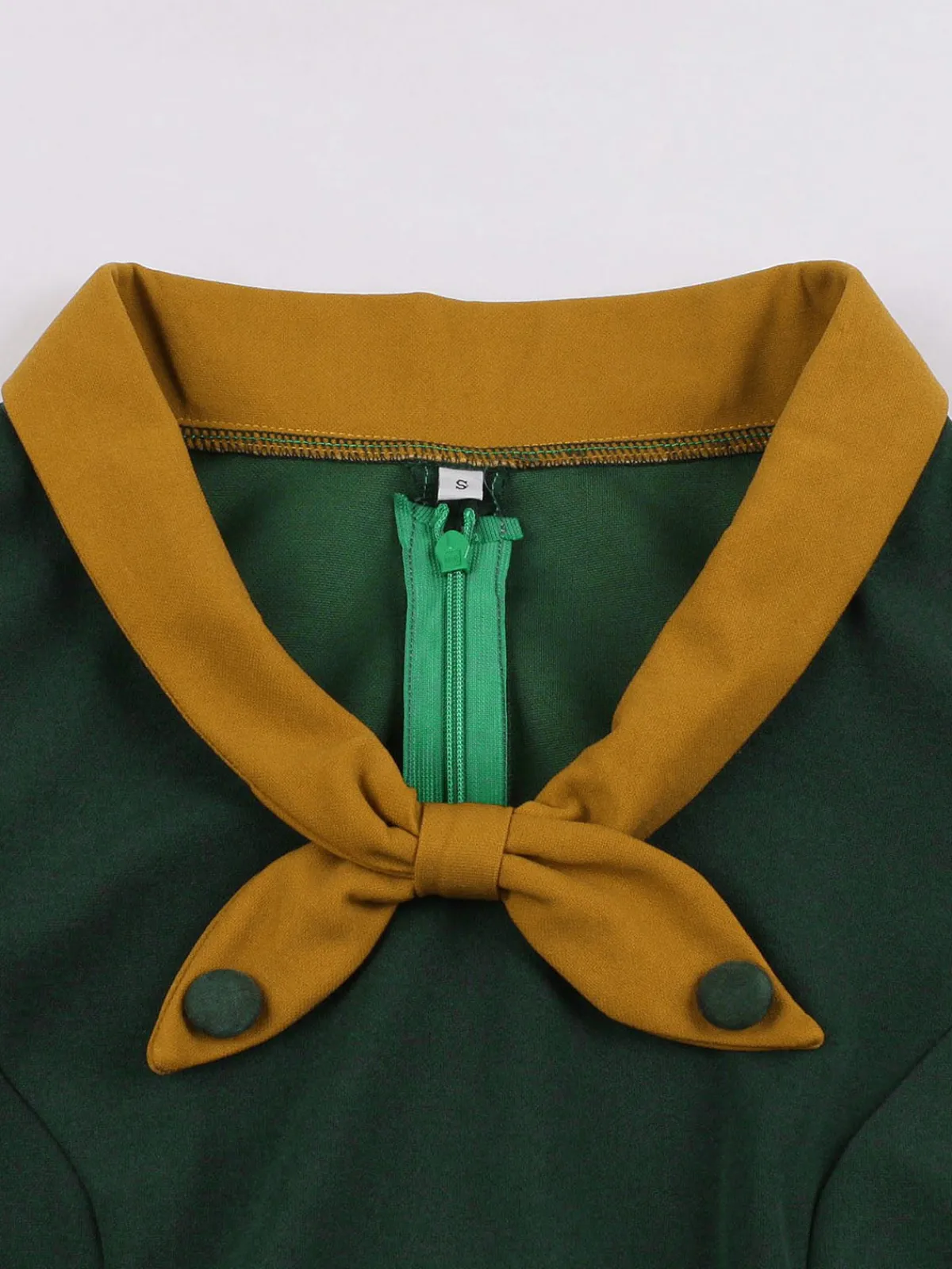Outlet Retro Stage 1950s Tie Neck Contrast Patchwork Dress Green