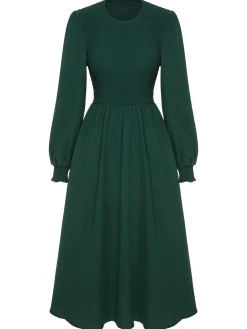 New Retro Stage 1940s Top Elastic Regular Sleeve Dress Green