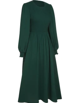 New Retro Stage 1940s Top Elastic Regular Sleeve Dress Green