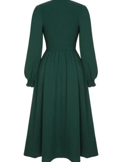 New Retro Stage 1940s Top Elastic Regular Sleeve Dress Green