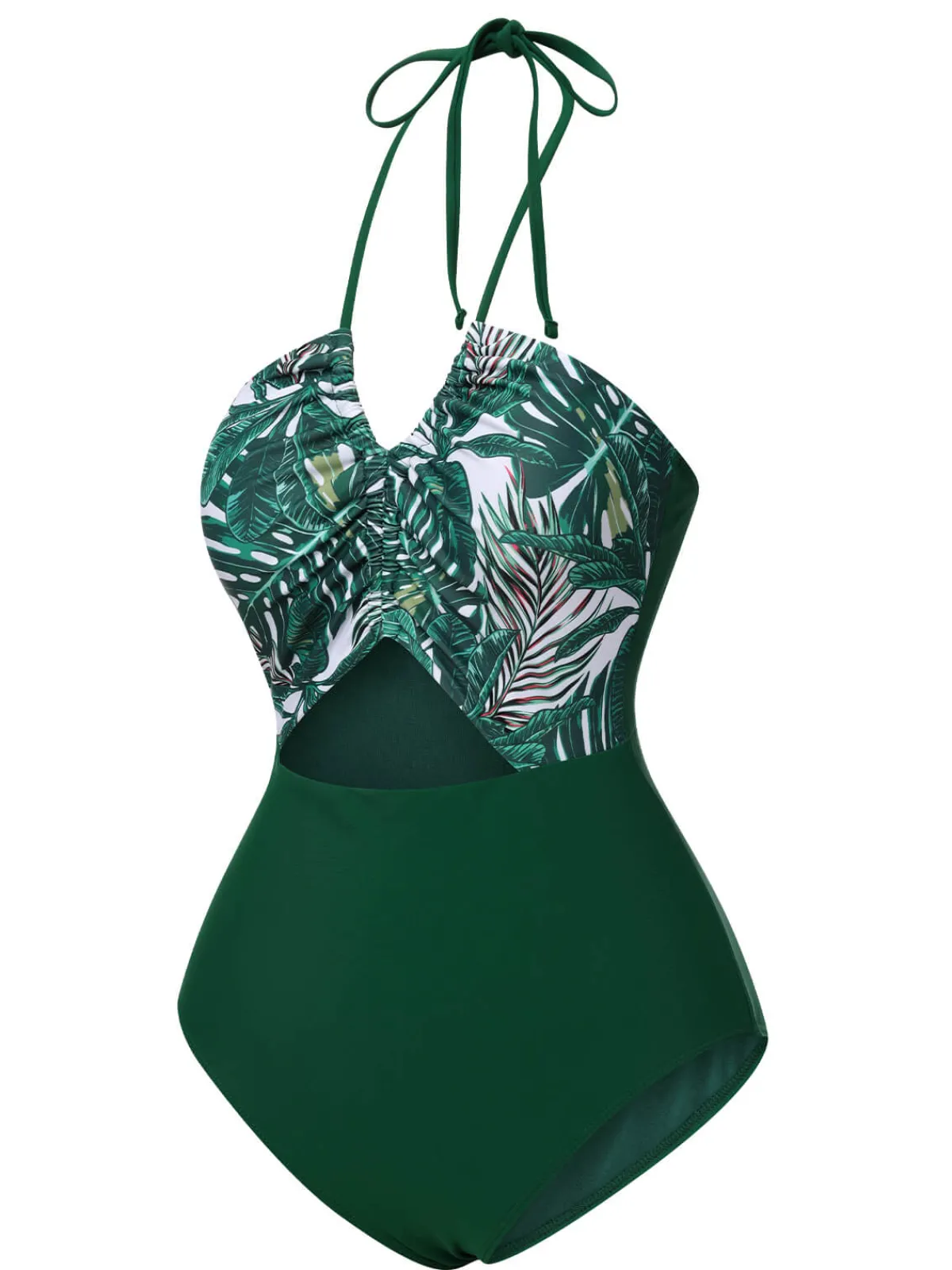New Retro Stage 1940s Tropical Hollow Out One-Piece Swimsuit Green