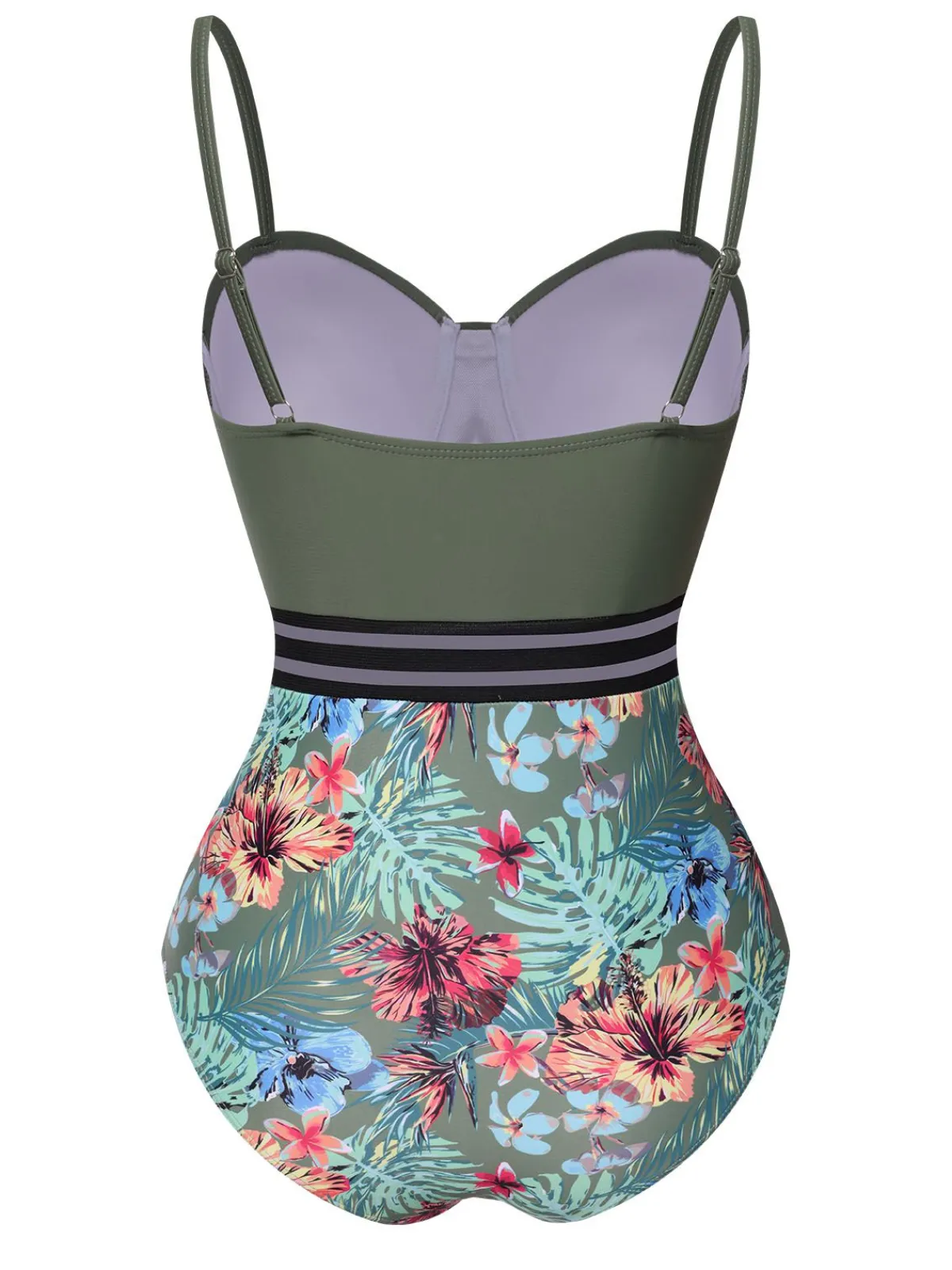Best Retro Stage 1970s Tropical Patchwork Strap Swimsuit Green