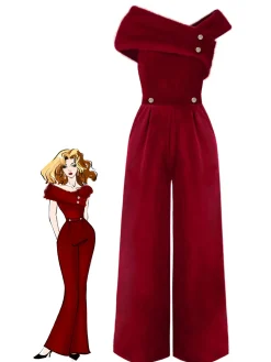 Sale Retro Stage Green 1950s Velvet Off Shoulder Button Jumpsuit
