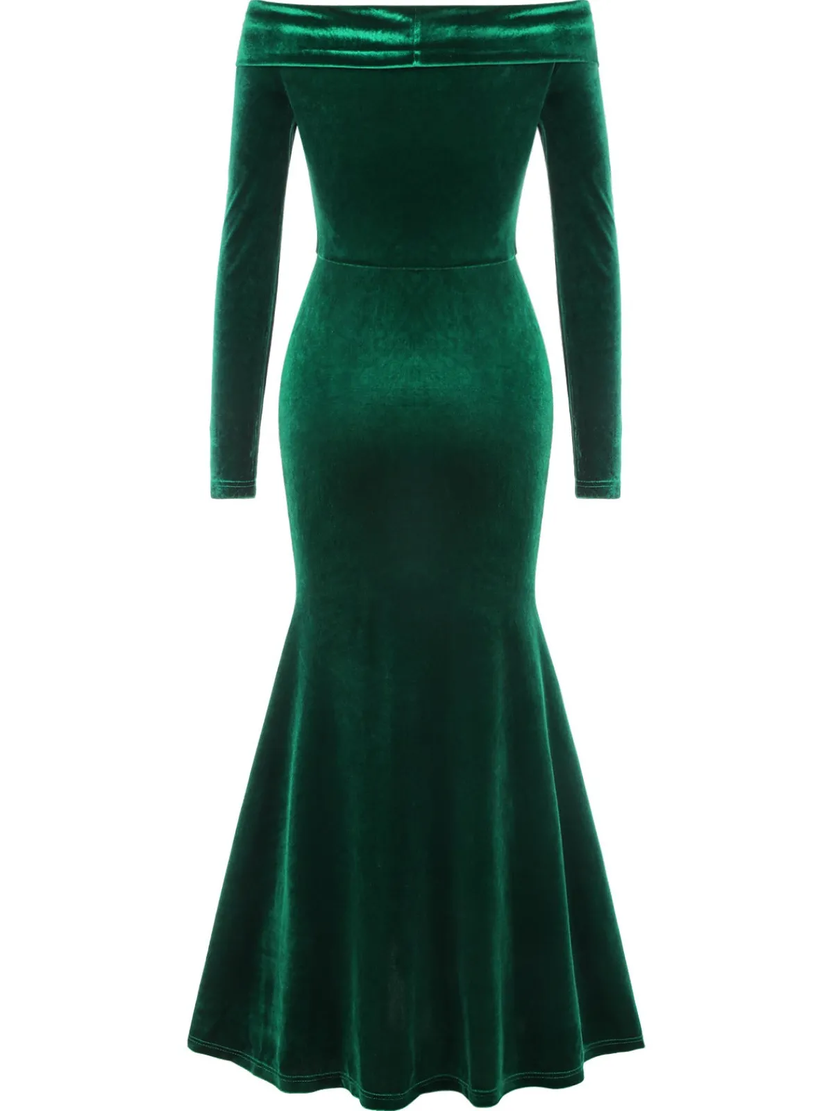 Discount Retro Stage 1930s Velvet Off-Shoulder Ruffle-Trim Mermaid Dress Green