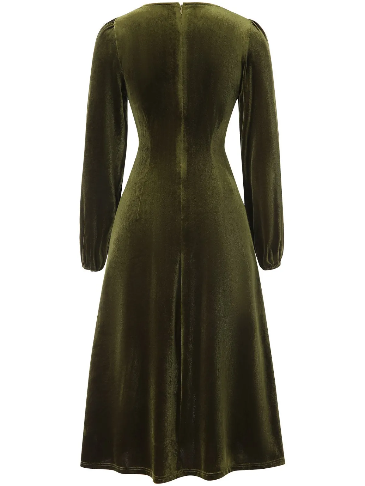 Fashion Retro Stage 1940s Velvet Petal Collar Dress Green