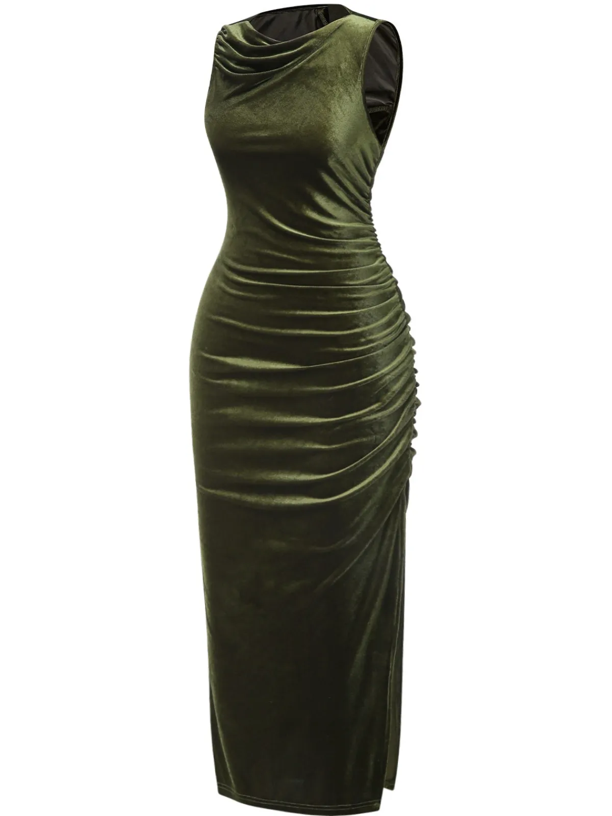 Online Retro Stage 1930s Velvet Pleated Bodycon Dress Green