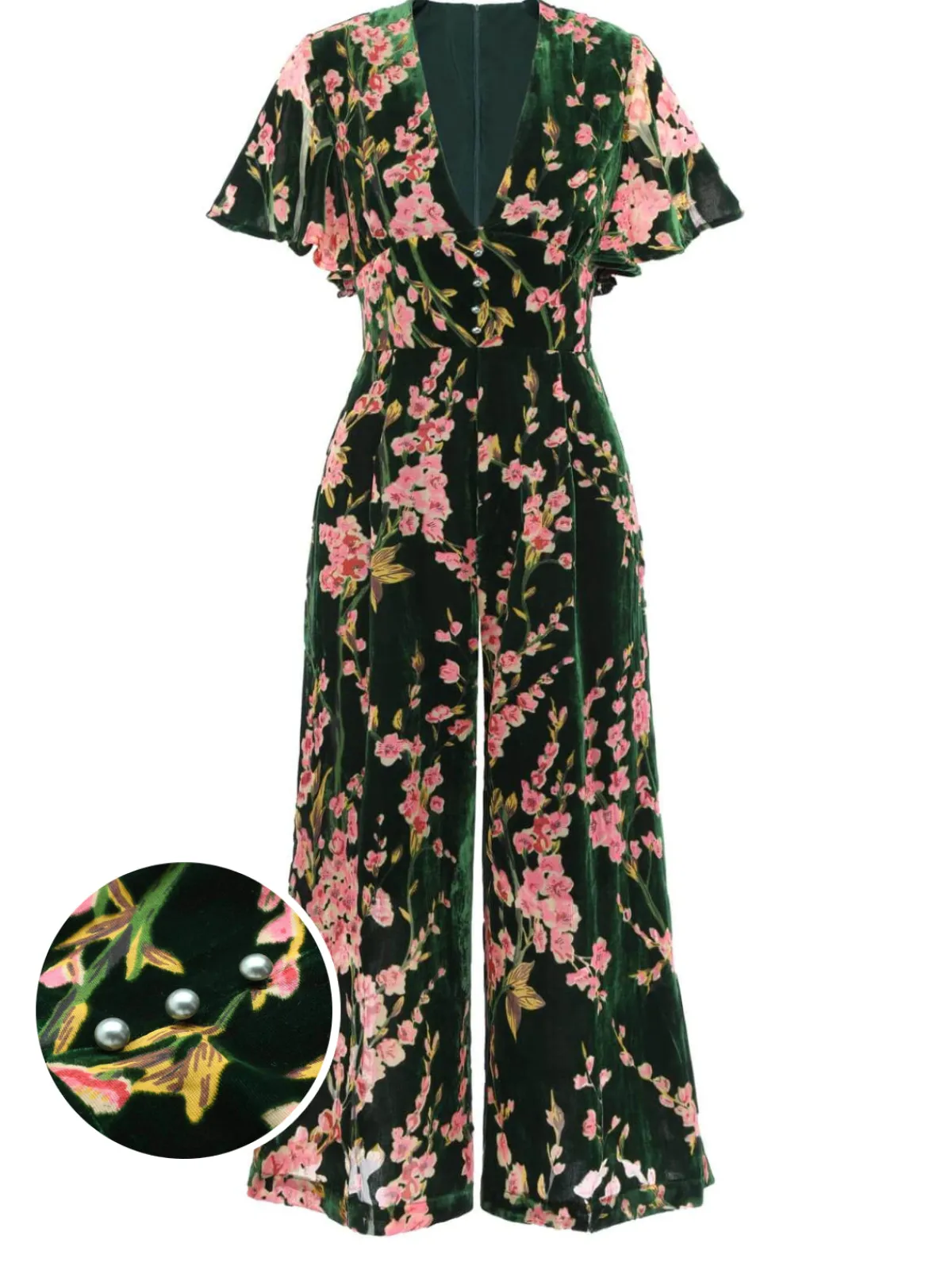 Fashion Retro Stage 1930s Velvet Vintage Jumpsuit Green