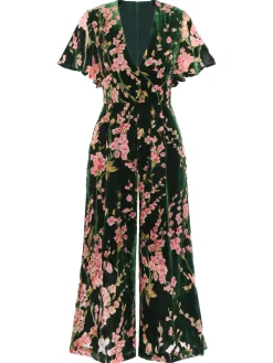 Fashion Retro Stage 1930s Velvet Vintage Jumpsuit Green