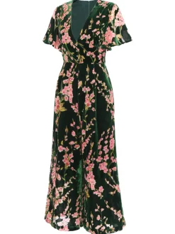 Fashion Retro Stage 1930s Velvet Vintage Jumpsuit Green