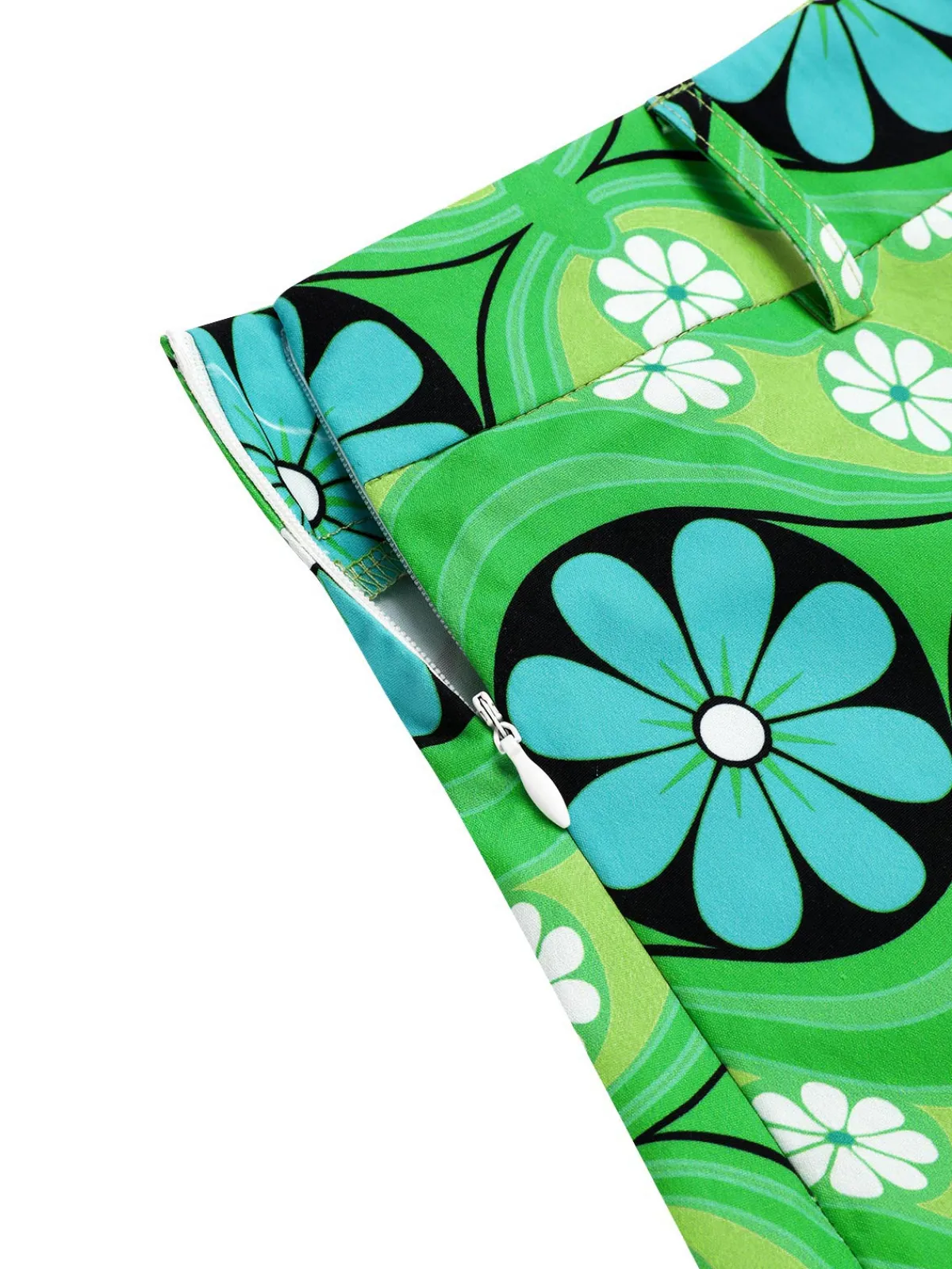 Sale Retro Stage 1960s Vintage Floral Belted Mini Skirt Green
