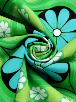 Sale Retro Stage 1960s Vintage Floral Belted Mini Skirt Green