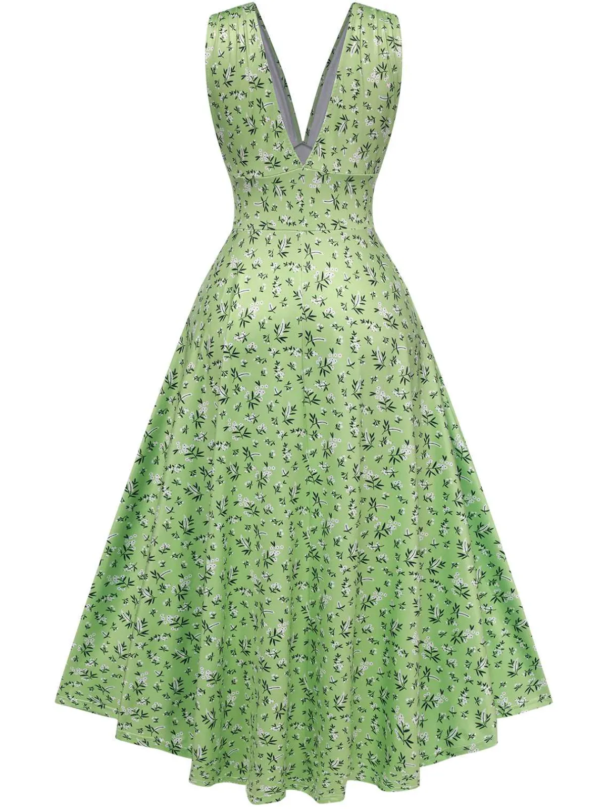 Best Retro Stage 1940s V-Neck Ditsy Floral Dress Green