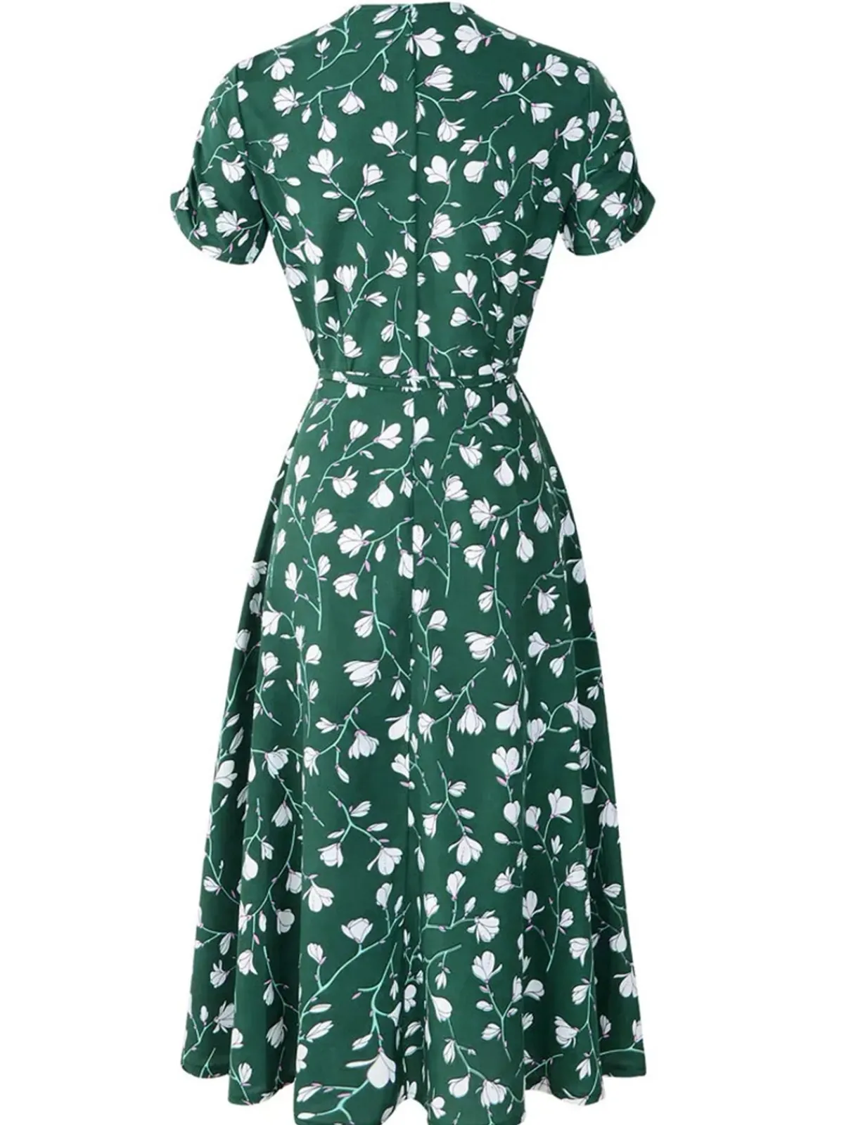 Discount Retro Stage 1940s V-Neck Floral Dress Green