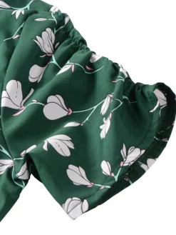 Discount Retro Stage 1940s V-Neck Floral Dress Green