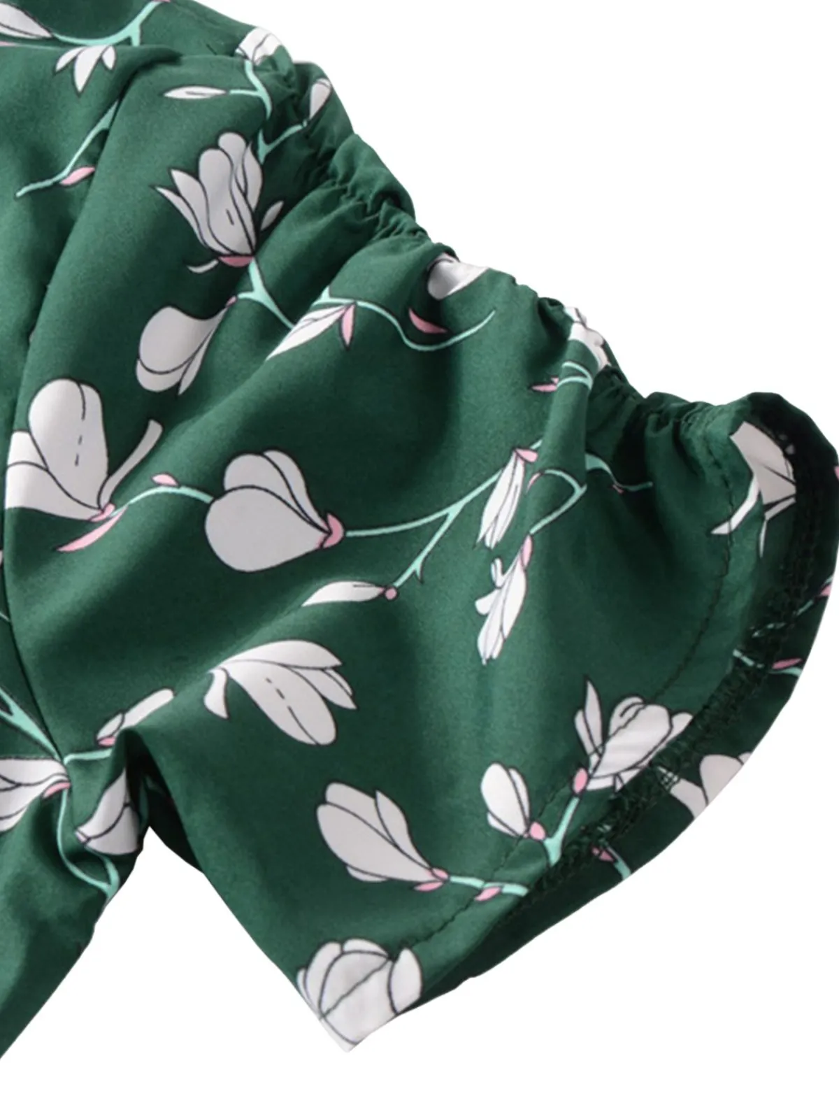 Discount Retro Stage 1940s V-Neck Floral Dress Green