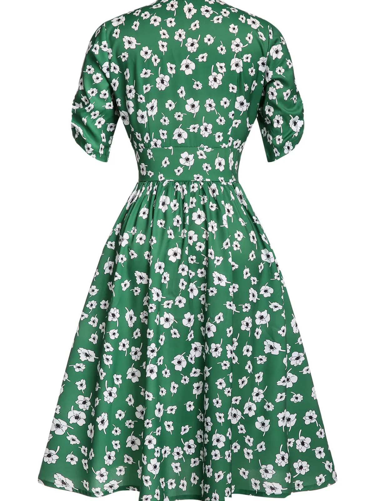 Clearance Retro Stage 1940s V-Neck Floral Dress Green