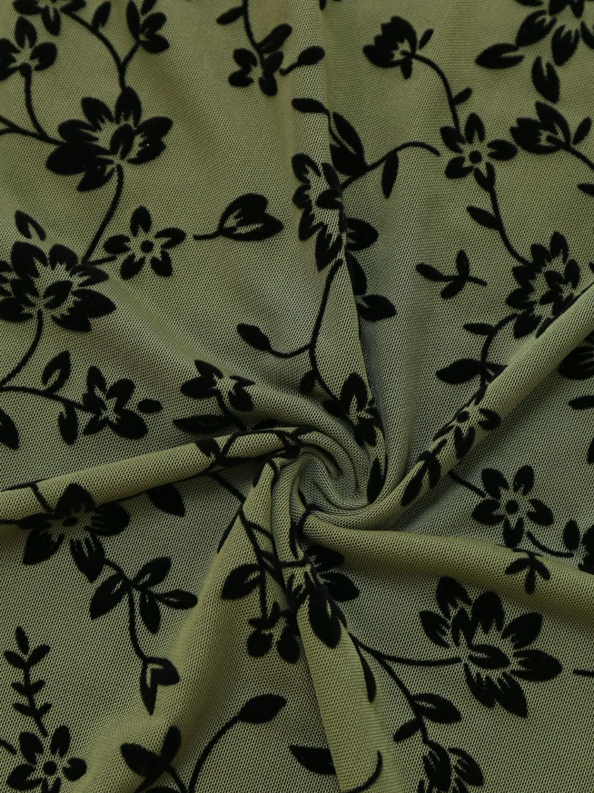 Discount Retro Stage 1960s V-Neck Floral Flocked A-line Dress Green
