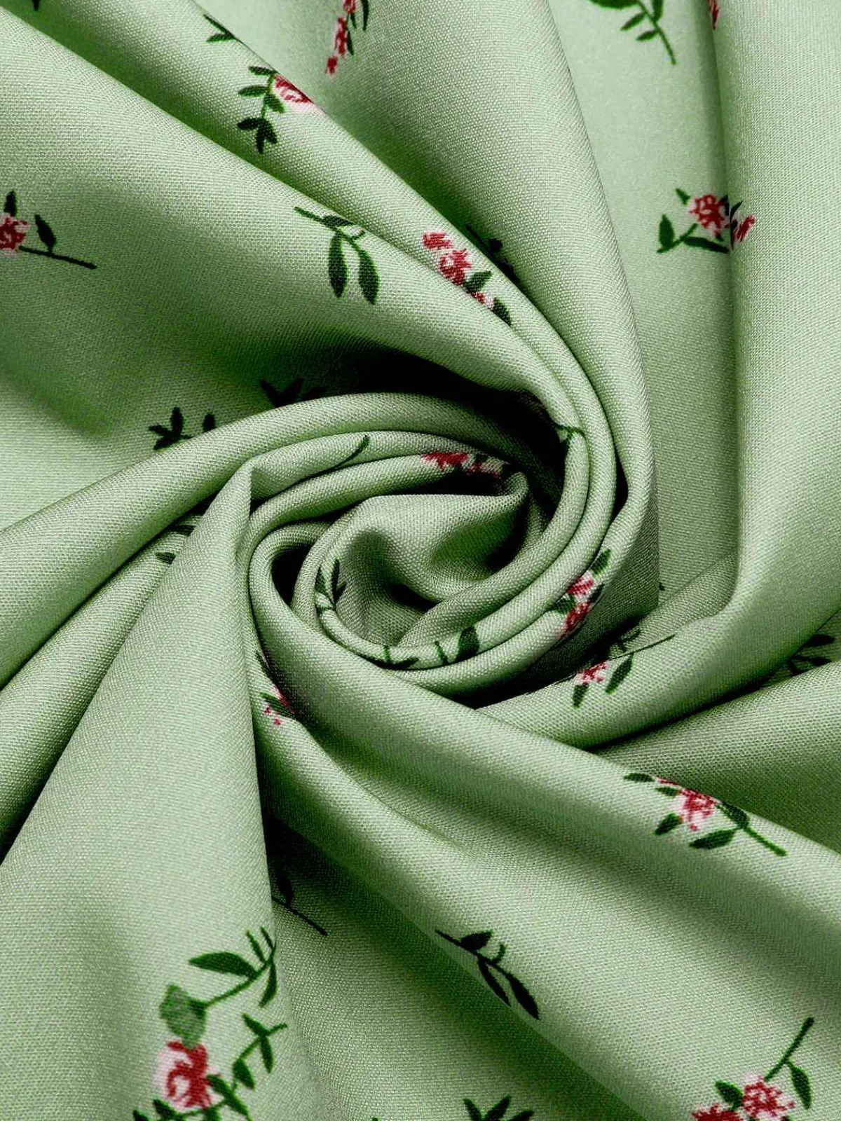 Fashion Retro Stage Green 1940s V-Neck Floral Lantern Sleeves Dress Light Green