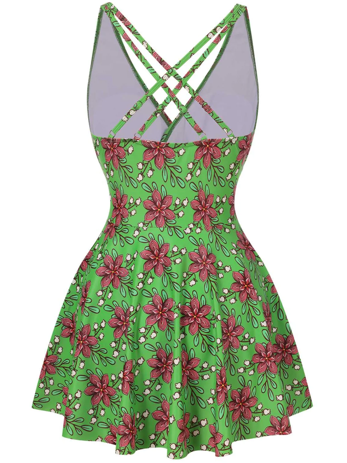 New Retro Stage 1940s V-Neck Floral Ruched-Waist Swimsuit Green