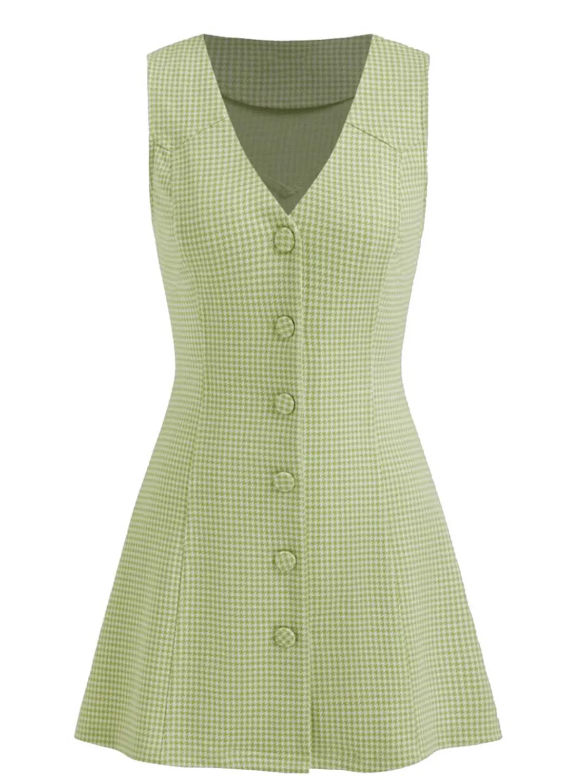Outlet Retro Stage Green 1960s V-Neck Houndstooth Sleeveless Dress Light Green