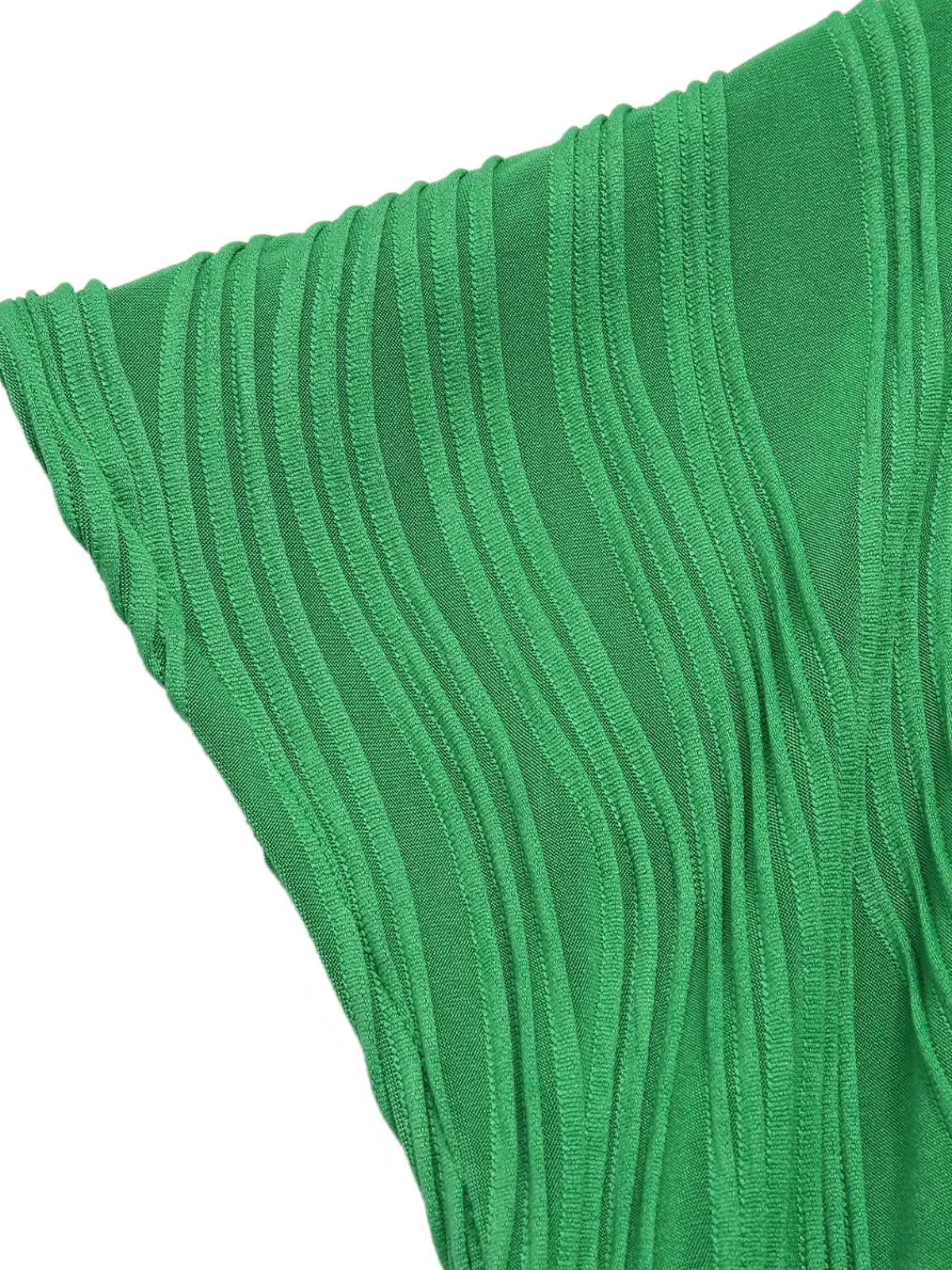 Online Retro Stage 1960s V-Neck Ripple Solid Dress Green