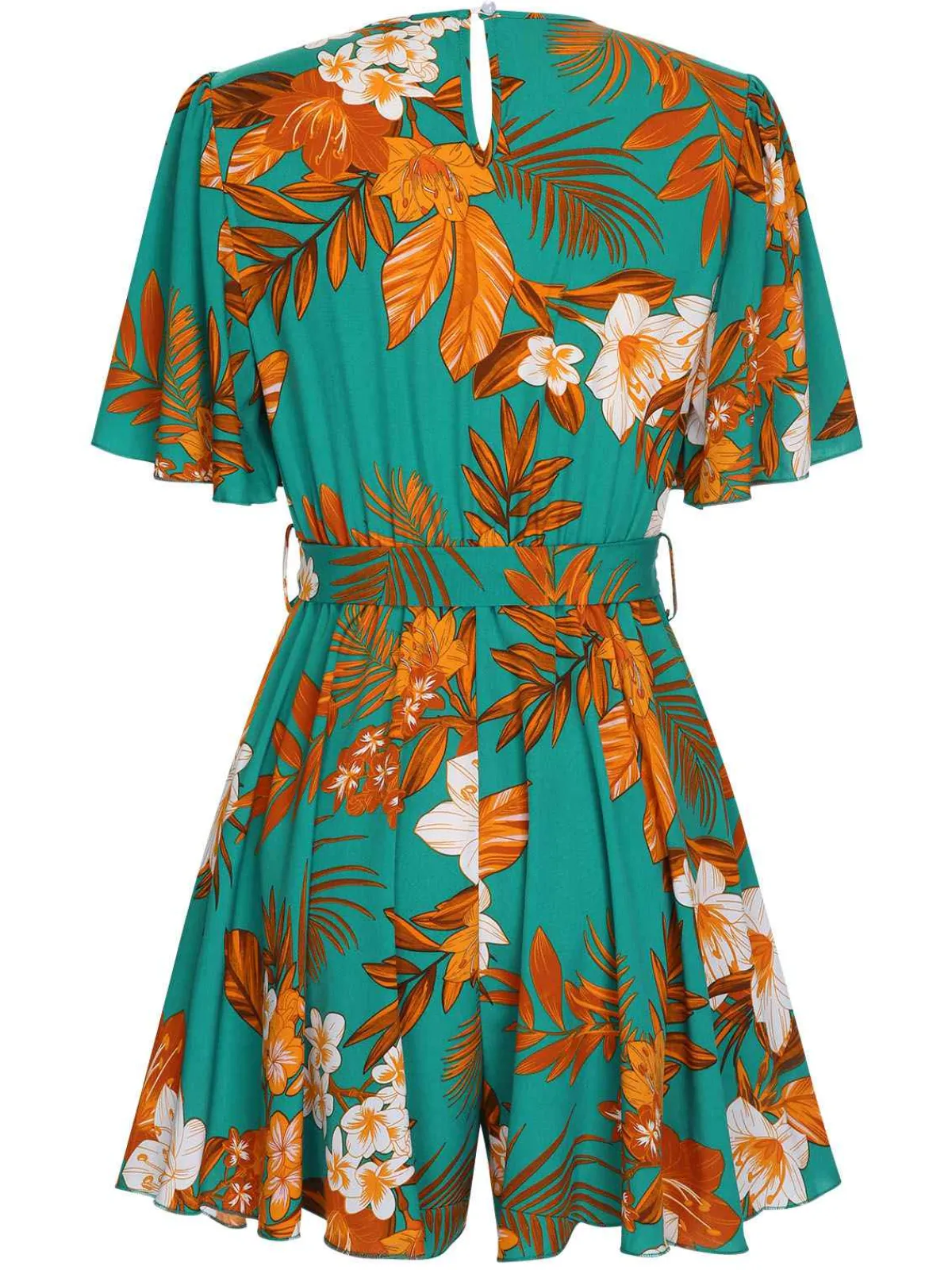Hot Retro Stage 1970s V-Neck Ruffle Sleeves Romper Green