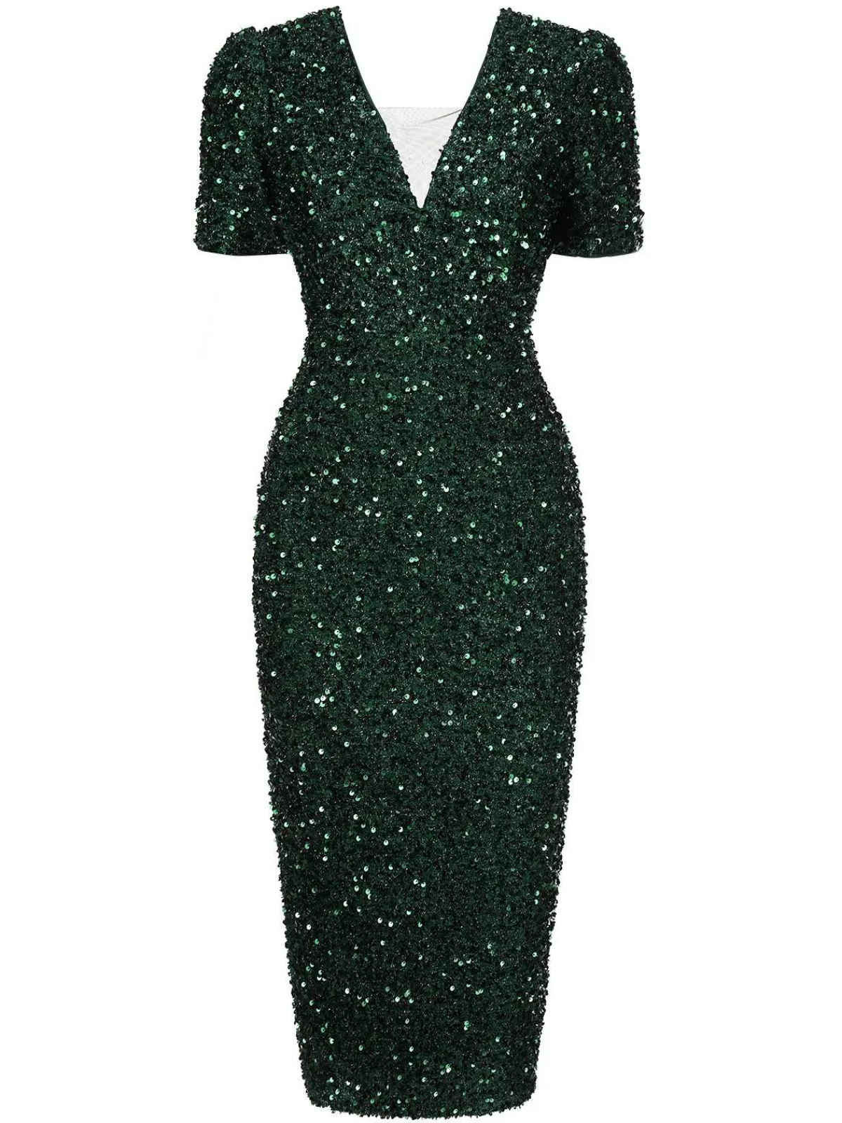 Online Retro Stage 1960s V-Neck Sequined Pencil Dress Green