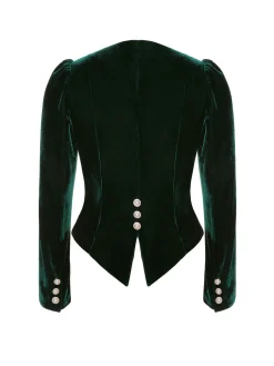 Hot Retro Stage 1960s V-Neck Short Velvet Coat Green