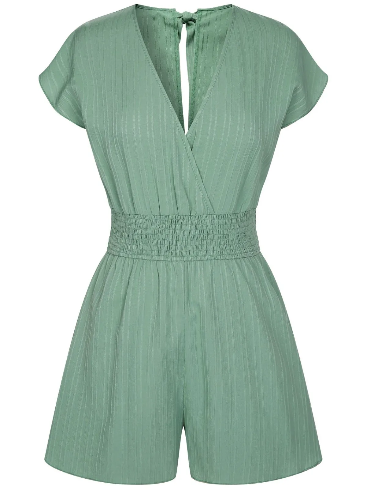 Online Retro Stage 1950s V-Neck Smocked Cap Sleeves Romper Green