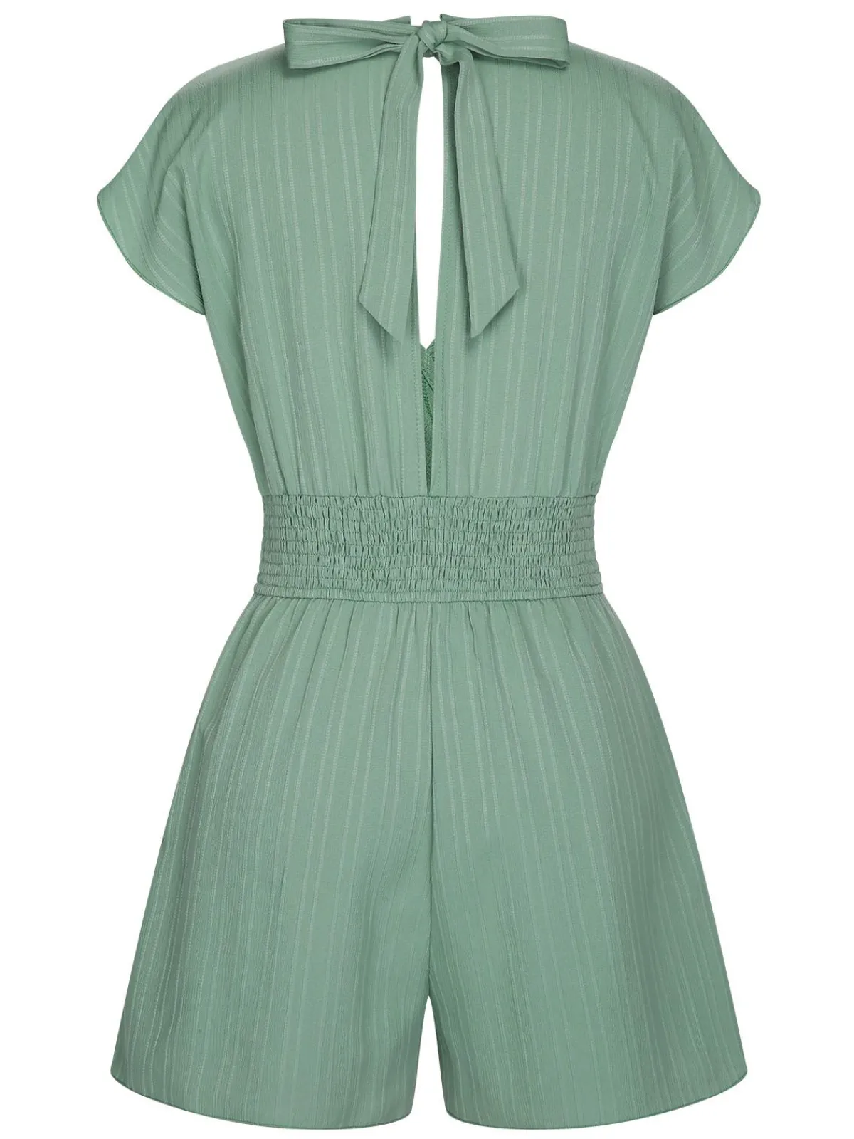 Online Retro Stage 1950s V-Neck Smocked Cap Sleeves Romper Green