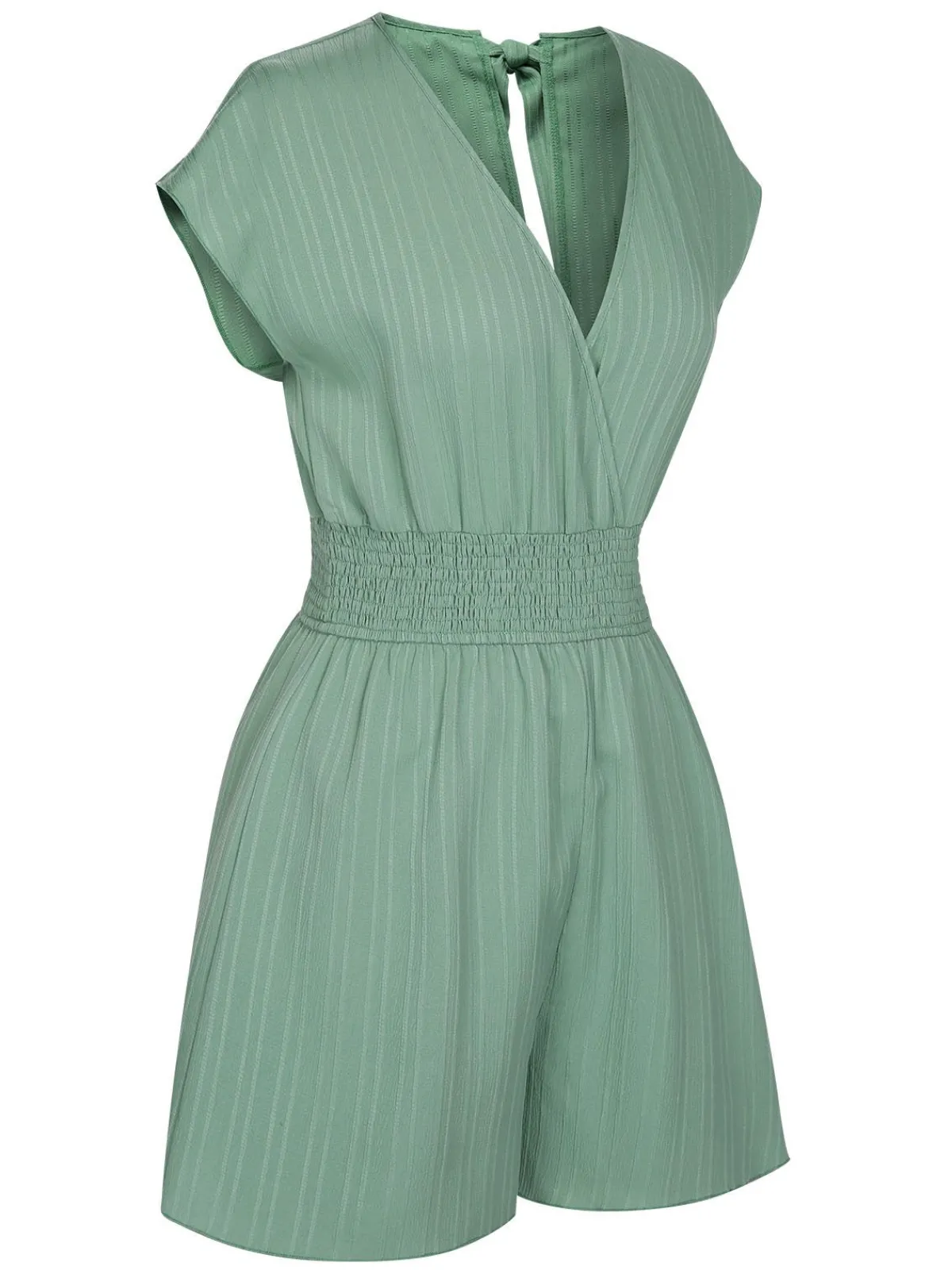 Online Retro Stage 1950s V-Neck Smocked Cap Sleeves Romper Green