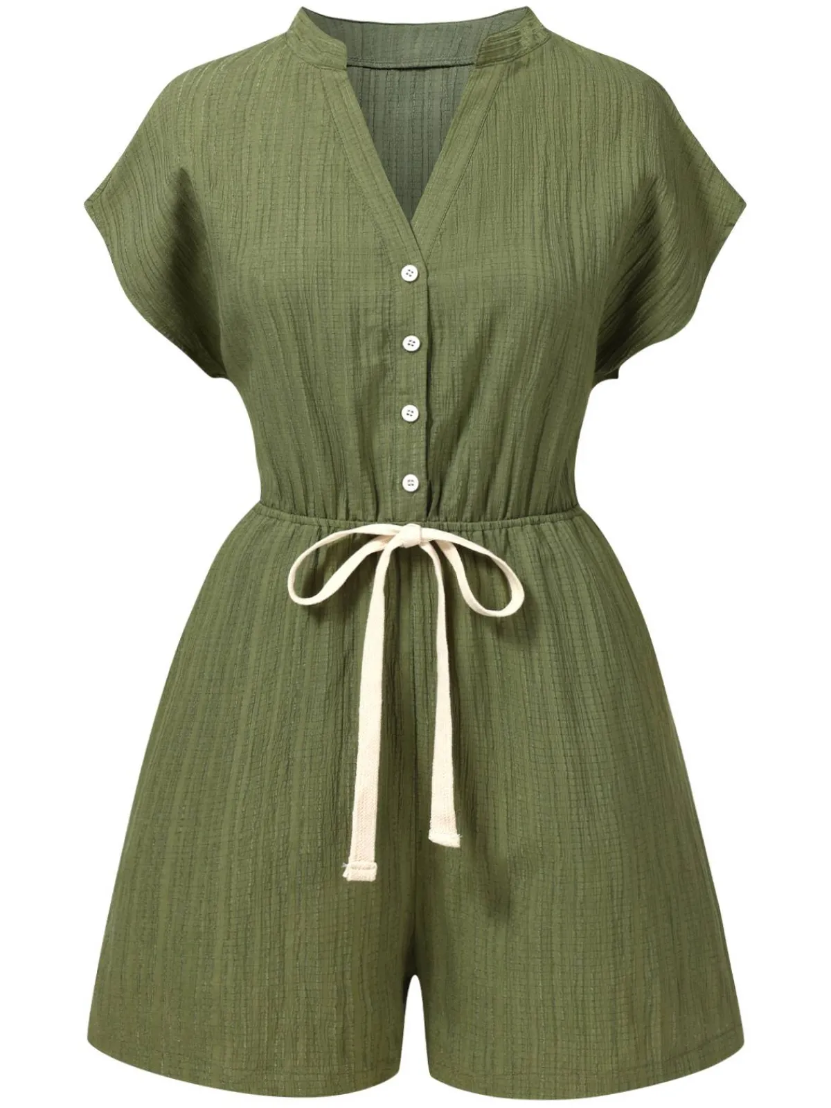 Clearance Retro Stage 1950s V-Neck Textured Pocket Romper Green